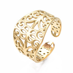 Oro 304 anillo de puño abierto con envoltura de hoja de acero inoxidable, anillo hueco grueso para mujer, dorado, tamaño de EE. UU. 7 (17.3 mm)