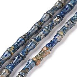 Marine Blue Natural Africa Pyrite Beads Strands, Dyed, Bamboo Stick, Marine Blue, 12x5mm, Hole: 0.5mm, about 34pcs/strand, 15.94''(40.5cm)