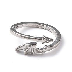Antique Silver Alloy Wing Open Cuff Ring for Women, Antique Silver, Wide: 1.5~9.5mm, US Size 8 1/2(18.5mm)