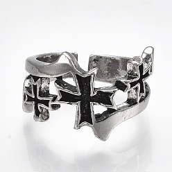 Antique Silver Alloy Cuff Finger Rings, Wide Band Rings, Cross, Antique Silver, Size 9, 19mm