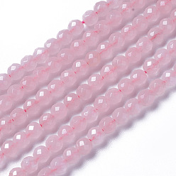 Rose Quartz Natural Rose Quartz Beads Strands, Faceted, Round, 3~3.5x2.5~3mm, Hole: 0.3mm, about 114~141pcs/strand, 15.1~16.4 inch(38.4~41.8cm)