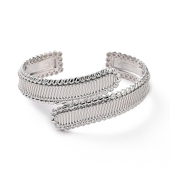 Platine Bracelet manchette ouvert rectangle en laiton pour femme, platine, diamètre intérieur: 2-3/8 pouce (5.9 cm)