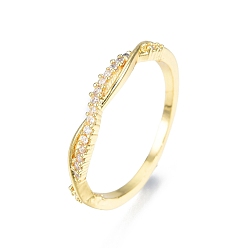Chapado en Oro Real 18K Anillo de dedo cruzado con circonita cúbica transparente, joyas de latón para mujer, sin níquel, real 18 k chapado en oro, tamaño de EE. UU. 7 1/2 (17.7 mm)