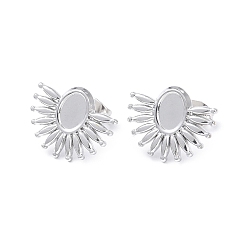 Stainless Steel Color 304 Stainless Steel Stud Earring Finding, Earring Settings, Sun, Stainless Steel Color, Tray: 6x4.5mm, 12.5x15mm, Pin: 0.8mm