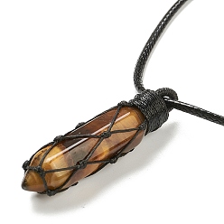 Tiger Eye Adjustable Natural Tiger Eye Pendant Necklaces, with Waxed Cord, Faceted Bullet, 8.74~15.43 inch(22.2~39.2cm)