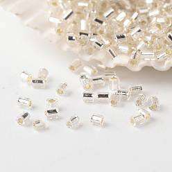 Clair Grade une perles de rocaille en verre, hexagone (deux coupes), Argenté, clair, 2~3x1.5~2mm, Trou: 0.5mm, environ 37500 pcs / livre