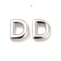 Letter D Boucles d'oreilles en laiton évidées avec lettre initiale pour femmes, platine, sans plomb et sans cadmium, letter.d, 7x6x1.5mm, pin: 0.8 mm