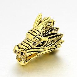 Oro Antiguo Perlas de aleación de cabeza animales 3d dragón de estilo tibetano, oro antiguo, 17x11x11 mm, agujero: 3 mm