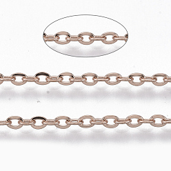 Rose Gold 304 Stainless Steel Cable Chains, Soldered, Flat Oval, Rose Gold, 2x1.6x0.3mm, about 6.56 Feet(2m)/strand
