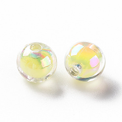 Yellow Transparent Acrylic Beads, Bead in Bead, AB Color, Round, Yellow, 9.5x9mm, Hole: 2mm, about 960pcs/500g