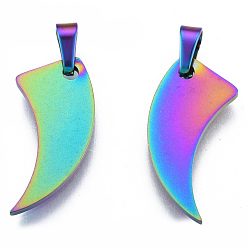 Rainbow Color Revestimiento iónico (ip) 201 colgantes de acero inoxidable, con broches de presión de acero inoxidable, Hoz, color del arco iris, 18.5x16x1.5 mm, agujero: 3x4 mm