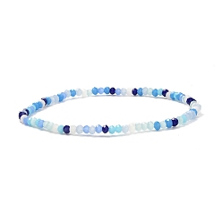 Blue Faceted Round Glass Beads Stretch Bracelet for Teen Girl Women, Blue, Inner Diameter: 2-1/4 inch(5.7cm), Beads: 3x2mm