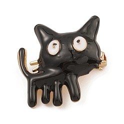 Black Alloy Enamel Brooch Pin, Cat, Black, 26.5x26x11.5mm