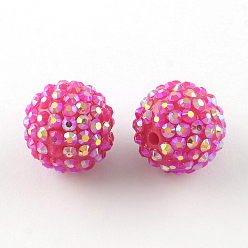 Magenta Ab-perles de couleur strass de résine, avec des perles rondes acryliques à l'intérieur, pour les bijoux de bubblegum, magenta, 26x24mm, Trou: 2~2.5mm