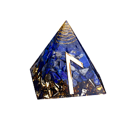 Lapis Lazuli Orgonite Pyramid Resin Display Decorations, with Brass Findings, Gold Foil and Natural Lapis Lazuli Chips Inside, for Home Office Desk, 50mm