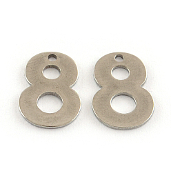 Number 201 Stainless Steel Number Charms, Num.8, 11x7.5x0.5mm, Hole: 1mm