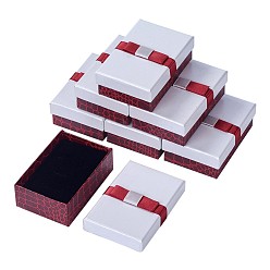 White Kraft Cotton Filled Rectangle Cardboard Jewelry Set Boxes with Bowknot, for Ring, Earring, Necklace, White & Brown, 9x6x3cm