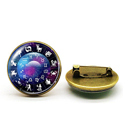 Étoile  12 épinglette en verre constellations, insigne rond plat en alliage plaqué bronze antique pour vêtements de sac à dos, motif en étoile, 25mm