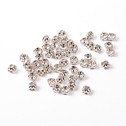 Crystal Sew on Rhinestone, Grade A Glass Rhinestone, with Brass Prong Settings, Garments Accessories, Silver Color Plated Metal Color, Crystal, 4.9~5.1x4.9~5.1mm, Hole: 1mm, about 1440pcs/bag