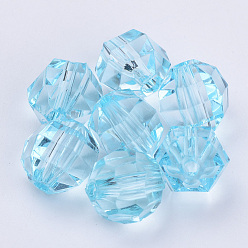 Cyan Clair Perles acryliques transparentes, facette, ronde, cyan clair, 8x7mm, trou: 1.5 mm, environ 1920 pcs / 500 g