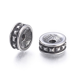 Antique Silver 304 Stainless Steel Beads, Flat Round, Antique Silver, 7.8x3.5mm, Hole: 1.8mm