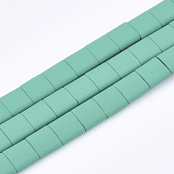 Medium Sea Green Spray Painted Non-magnetic Synthetic Hematite Multi- Strand Links, For Tile Elastic Bracelets Making, Square, Medium Sea Green, 5x5x2mm, Hole: 0.5mm, about 75pcs/strand, 15.7 inch