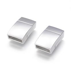 Stainless Steel Color 304 Stainless Steel Magnetic Clasps with Glue-in Ends, Rectangle, Stainless Steel Color, 19.5x12x6mm, Hole: 3x10mm