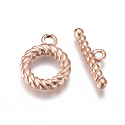 Rose Gold Ion Plating(IP) 304 Stainless Steel Toggle Clasps, for DIY Jewelry Making, Rose Gold, Ring: 19x15x3mm, Hole: 2.5mm, Inner Diameter: 9mm, Bar: 21x6.5x3mm, hole: 2mm
