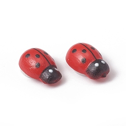 Red Natural Poplar Wood Cabochons, Ladybug, Red, 12.5x8.5x4.5mm