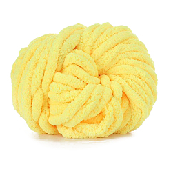 Yellow Polyester Wool Jumbo Chenille Yarn, Premium Soft Giant Bulky Chunky Arm Hand Finger Knitting Yarn, for Handmade Braided Knot Pillow Throw Blanket, Yellow, 20mm, about 27m/roll