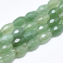 Green Aventurine Natural Green Aventurine Beads Strands, Faceted, Oval, 8.5~9x6mm, Hole: 1mm, about 22pcs/strand, 8.07 inch