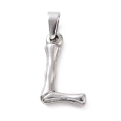 Letter L 304 Stainless Steel Pendants, Bamboo Style, Stainless Steel Color, Letter.L, 19x11x3mm, Hole: 3x7mm