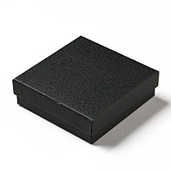 Черный Подарочные коробки для украшений из текстурной бумаги, с губчатым ковриком внутри, квадратный, чёрные, 9.1x9.1x2.9 см, Внутренний диаметр: 8.5x8.5 cm, глубина: 2.6см
