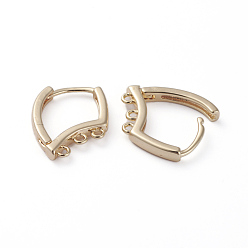 Real 18K Gold Plated Brass Huggie Hoop Earring Findings, with Horizontal Loop, Real 18K Gold Plated, 17x13x2.2mm, Hole: 1mm, Pin: 0.8mm