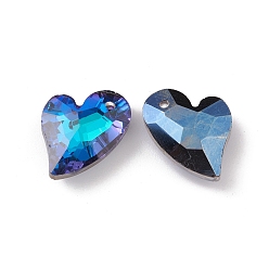 Синий Подвески гальванизируйте стекла, с покрытием на задной стороне, граненые, сердце прелести, синие, 17x12.5x6~6.5 мм, отверстие : 1.4~1.5 мм