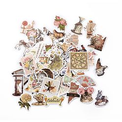 Mixed Color Retro Style Paper Stickers Set, Adhesive Label Stickers, for Water Bottles, Laptop, Luggage, Cup, Computer, Mobile Phone, Skateboard, Guitar Stickers, Butterfly & Flower & Clock, Mixed Color, 30~75x20~85x0.3mm