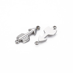 Stainless Steel Color 304 Stainless Steel Connector Charms, Cadmium Free & Nickel Free & Lead Free, Arrow, Stainless Steel Color, 16x5.5x1.5mm, Hole: 1mm