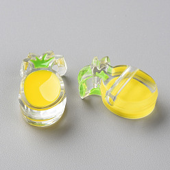 Jaune Perles acryliques émail transparent, ananas, jaune, 25x15x9mm, Trou: 3.5mm