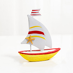 Yellow Starfish Pattern Mini Sailboat Model Display Decoration, Wooden Miniature Sailing Boat Home Decoration, for Ocean Theme Decoration, Yellow, 25x85x100mm