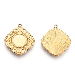 Real 14K Gold Plated 304 Stainless Steel Pendant Cabochon Settings, Flower, Nickel Free, Real 14K Gold Plated, Tray: 8mm, 21.5x19x2mm, Hole: 1.5mm