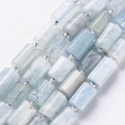 Aquamarine Natural Aquamarine Beads Strands, Faceted, Column, 8~11x6~8x5~7mm, Hole: 1mm, about 15~17pcs/strand, 7.28~7.48 inch
