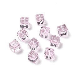 Rose Nacré Verre imitation perles de cristal autrichien, facette, suqare, perle rose, 5.5x5.5x5.5mm, Trou: 1mm