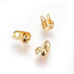 Golden 304 Stainless Steel Bead Tips, Calotte Ends, Clamshell Knot Cover, Golden, 6.5x4.5x3mm, Hole: 1.4mm