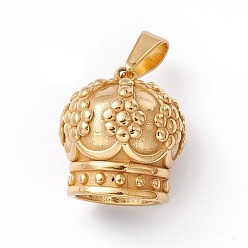 Golden Vacuum Plating 304 Stainless Steel Pendants, Crown Charm, Golden, 26x24.5mm, Hole: 11.5x5mm