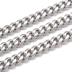 Stainless Steel Color 304 Stainless Steel Cuban Link Chain, Unwelded, with Spool, Stainless Steel Color, 9.5x8x3.5mm, 16.4 Feet(5m)/roll