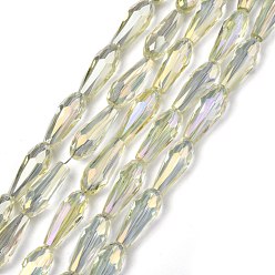 Rainbow Plated Electroplate Glass Beads Strands, Half Plated, Faceted, Teardrop, Rainbow Plated, 15x6mm, Hole: 1mm, about 50pcs/strand, 28.3 inch(72cm)