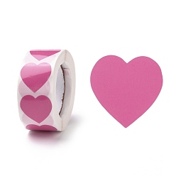 Ярко-Розовый Сердечные бумажные наклейки, клейкие этикетки рулонные наклейки, подарочная бирка, для конвертов, вечеринка, представляет украшение, ярко-розовый, 25x24x0.1 мм, 500шт / рулон