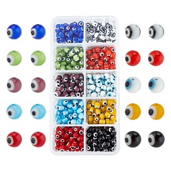 Mixed Color Handmade Evil Eye Lampwork Beads, Round, Mixed Color, 6mm, Hole: 1mm, about 50pcs/compartment, 500pcs/box