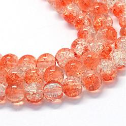 Coral Baking Painted Transparent Crackle Glass Round Bead Strands, Coral, 10~10.5mm, Hole: 1.5mm, about 85pcs/strand, 31.4 inch