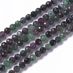 Ruby in Zoisite Natural Ruby in Zoisite Beads Strands, Faceted, Round, 2~2.5x2mm, Hole: 0.2mm, about 158~205pcs/strand, 15.7~16.7 inch(40~42.5cm)